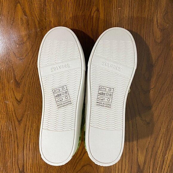 Soludos Women Ibiza Platform Leather Sneaker Green Embroidered Spiral Groovy Fun - Picture 7 of 8